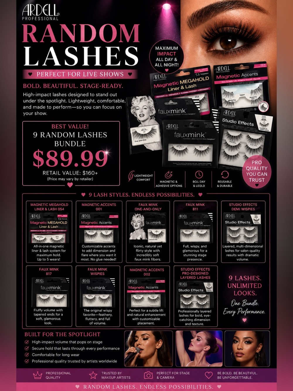 Ardell & Kiss Random Lashes Bundle - Black (9) NWT